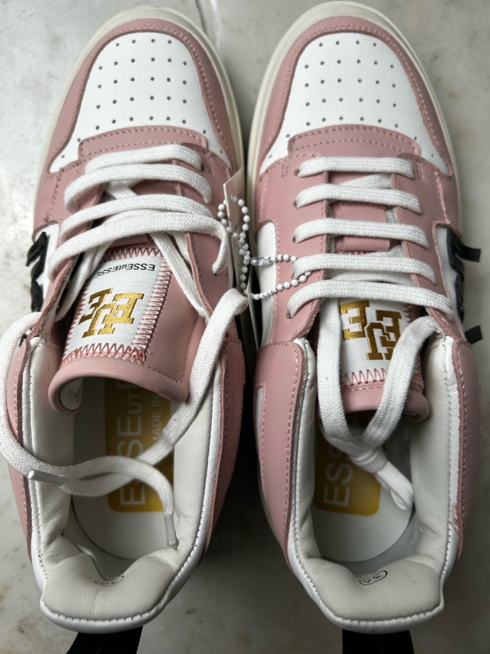 ESSE Pink & White Low-Top Leather Sneakers made in Italy - Picture 7 of 7